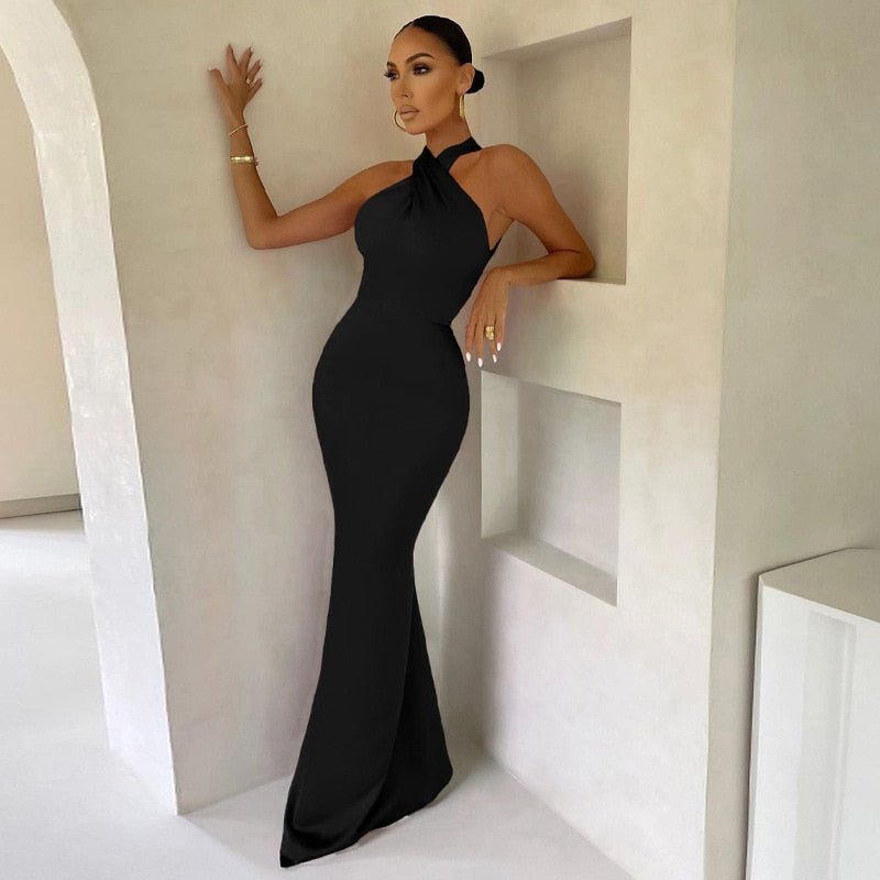 Women's Evening Gown Black Size M Satin Halter Neck-4