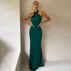 Women's Evening Gown Black Size M Satin Halter Neck-1