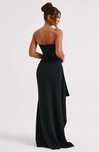 Women's Evening Gown Black Size M Polyester Strapless Thigh-High Slit-3