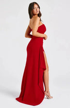 Women's Evening Gown Black Size M Polyester Strapless Thigh-High Slit-6